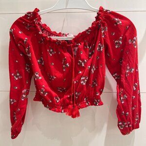 H&M Divided Red Floral Off Shoulder Top